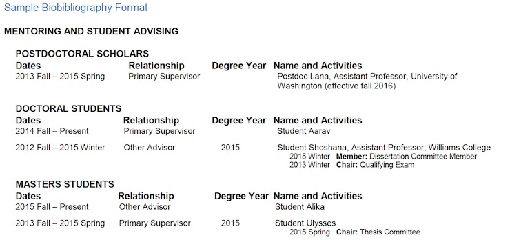 Sample Format for Mentoring and Student Advising